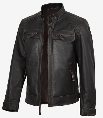 men dark brown leather jacket