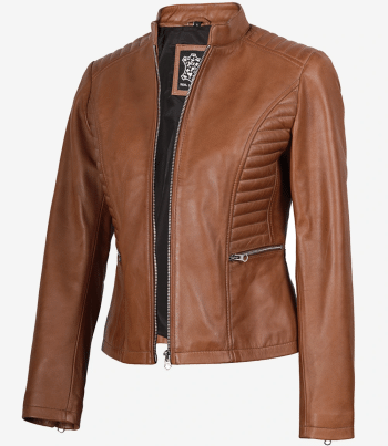 women tan biker leather jacket