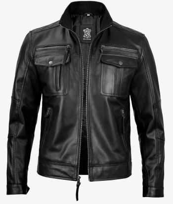 mens black biker leather jacket