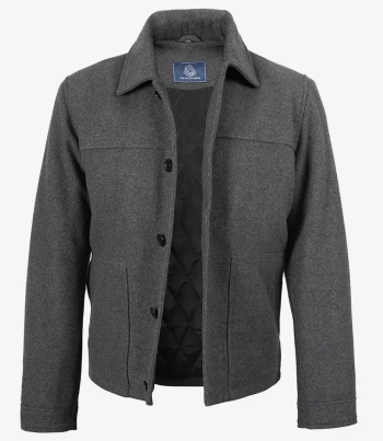 Mens regular fit grey wool coat