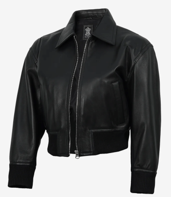 Womens Black Drop Shoulder Cropped Leather Jacket