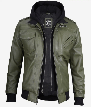 Mens Military Green Bomber Leather Jacket