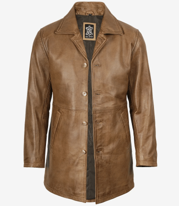 men yellow waxed leather coat