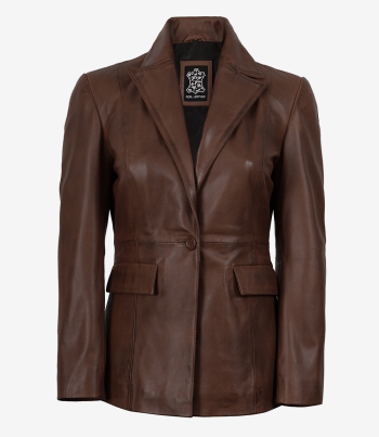 Cognac waxed leather blazer