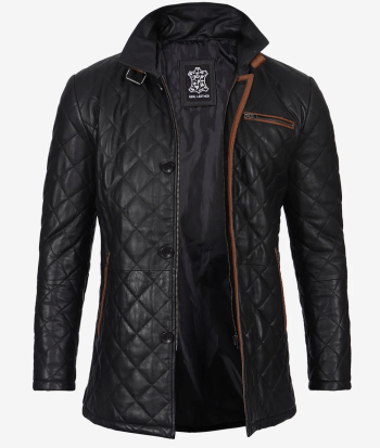 men black quilted leather coat