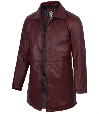 Real Leather 3/4 Length Maroon Coat