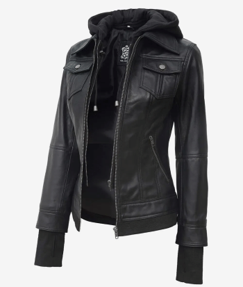 women black leather jacket