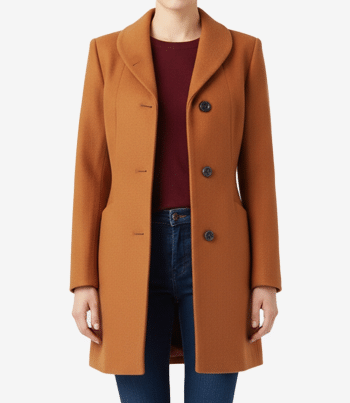 Elegant womens rust 3 4 length wool coat