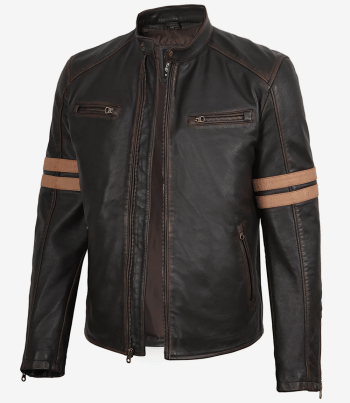 brown leather biker jacket