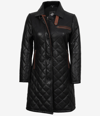 women black leather quilted coat