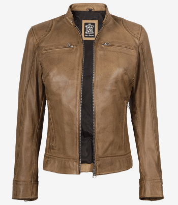 women camel brown leather jacket