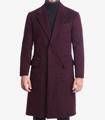Men burgundy long wool overcoat