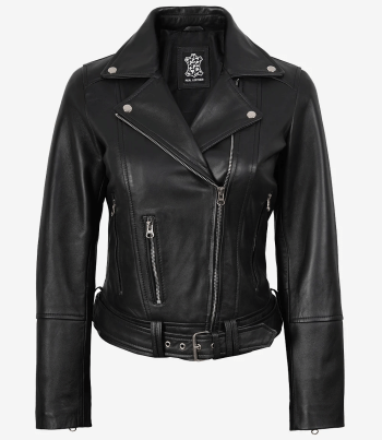 women black leather moto jacket