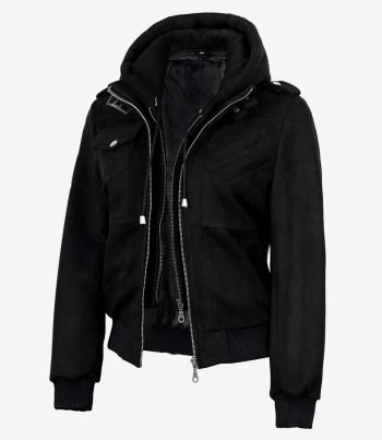 Black faux suede bomber jacket