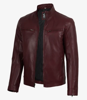 Mens maroon waxed leather jacket
