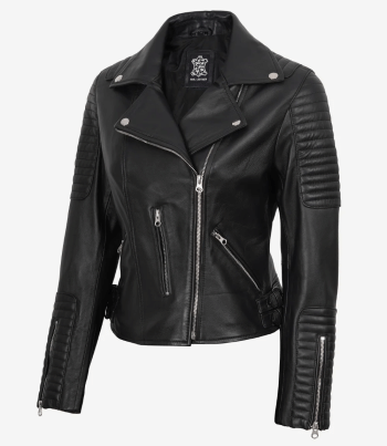 womens black leather moto jacket