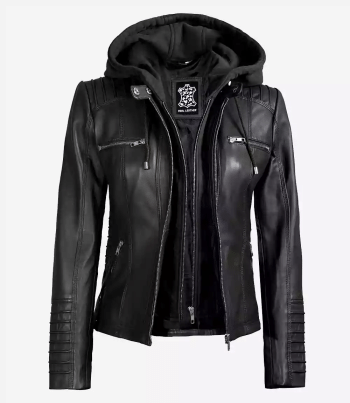 Womens Tall Black Leather Jacket With Hood