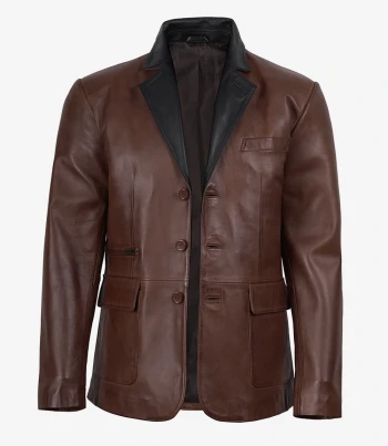 Cognac waxed leather blazer