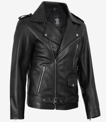 Classic men black real leather jacket