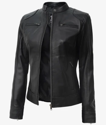 women black leather jacket