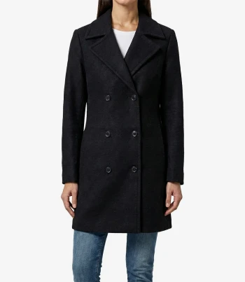 Womens 3 4 Length Black Double Breasted Wool Coat