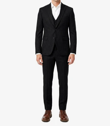 Mens Notch Lapel Black Pinstripe 3 Piece Suit