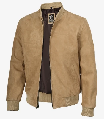 men camel suede bomber jacket