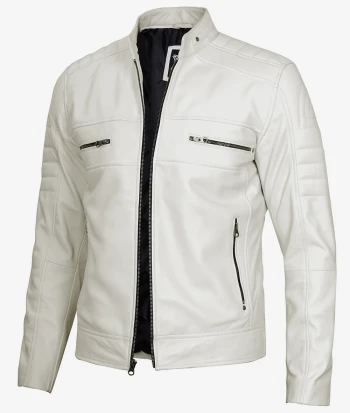 mens off white biker leather jacket