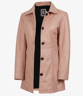 women pink leather car coat