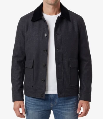 Mens Charcoal Grey Wool Utility Jacket