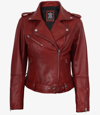 Women Red leather moto jacket
