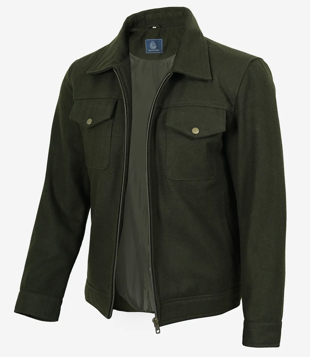 Men&rsquo;s Olive Green Wool Utility Jacket