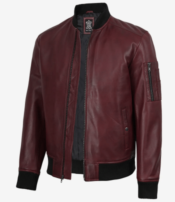 Waxed maroon leather bomber jacket