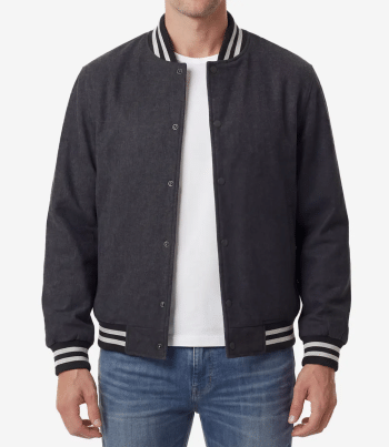 Mens Charcoal Grey Wool Varsity Jacket