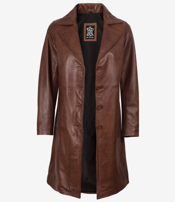 women cognac leather coat