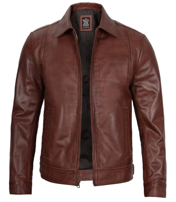 men cognac classic leather jacket