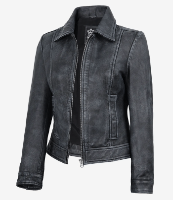 Womens washed leather jacket