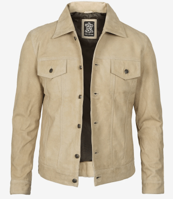 men beige leather biker jacket