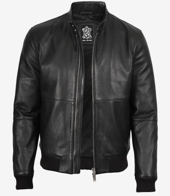 mens black leather bomber jacket