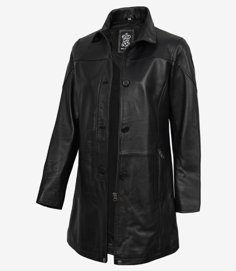 Bristol Black Mens Leather Car Coat
