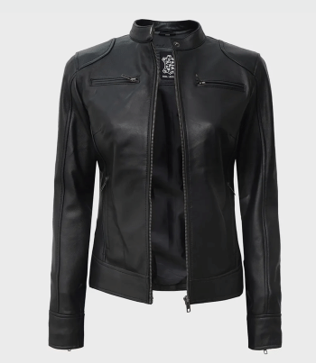 women black biker leather jacket