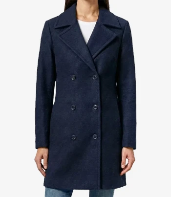 Womens 3 4 Length Navy Blue Double Breasted Wool Coat