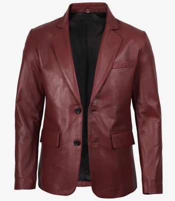 men maroon leather blazer