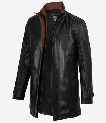 Mens black leather coat