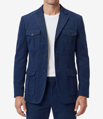Mens Vintage Blue Corduroy Two Piece Suit
