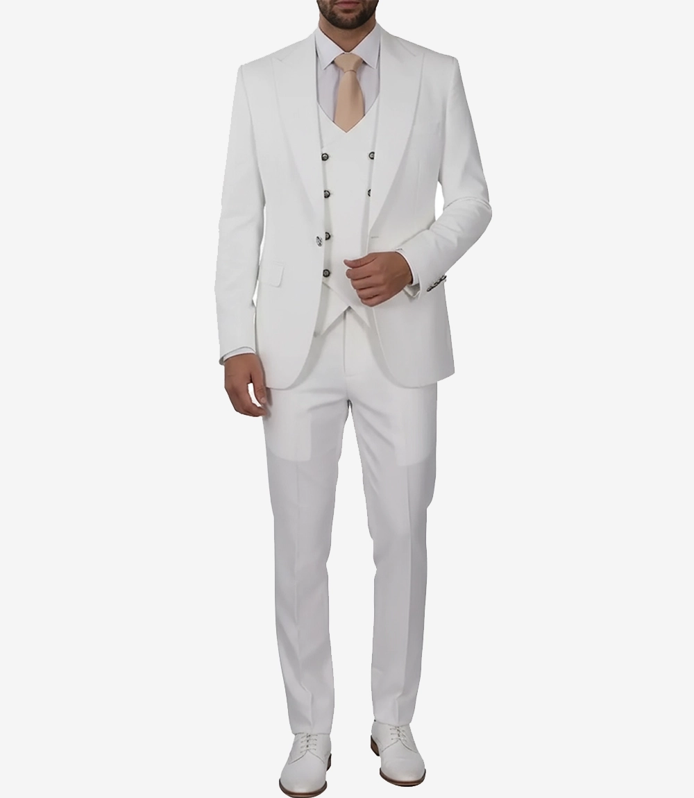 Men&rsquo;s Off-White 1920s Vintage 3-Piece Suit &mdash; Peak Lapel, Brown Vest
