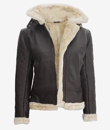 women dark brown shearling leather jacket