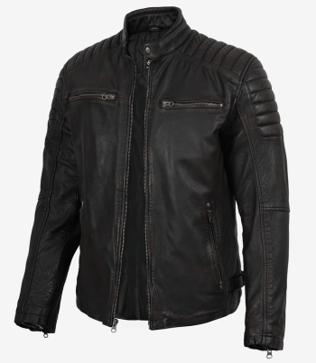 mens black washed leather jacket