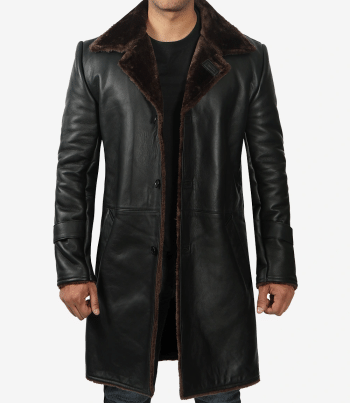 men black leather shearling coat