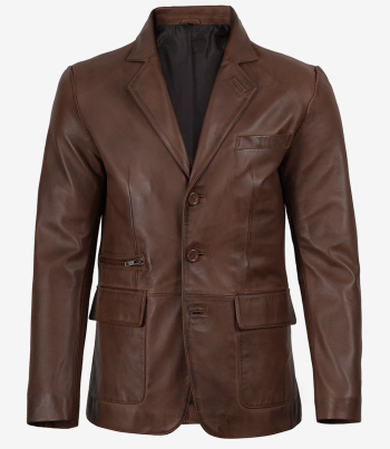 Mens notch lapel leather blazer